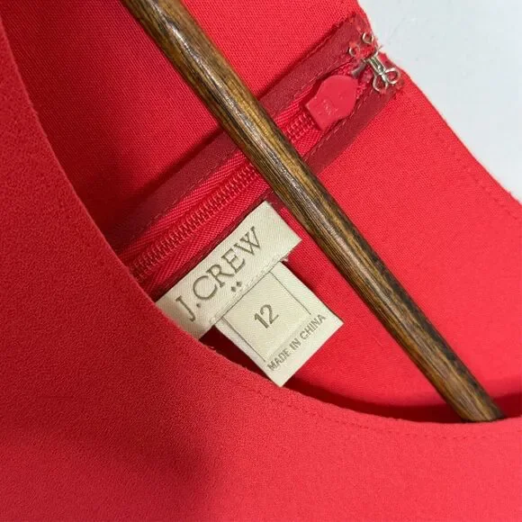 J Crew 12 Red Scalloped Shift Dress Timeless Chic Elegant Sleeveless - Picture 3 of 7